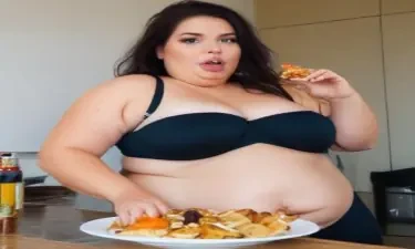 sexy obese woman 800 pounds eating food stuffed belly
