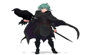 A 5E dnd character who is a half-elf cleric and warlock sworn to the mother of shadows. She wears chainmail, is slightly androgynous, and has a ghostly raven familiar.