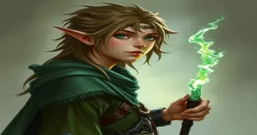 A fifth-edition dungeons and dragons characer who is a young male eladrin wdruid.