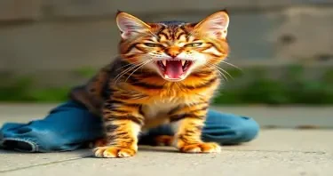 Cat boy showing his fangs kneeling down