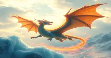 Dragon flying and breathing ice with fire in the sky
