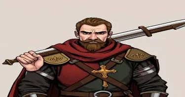 A warhammer fantasty Knight of Ostermark. Young and dressed in clothing similar to that of the Holy Roman Empire. He is carrying a long Flamberge sword over his shoulder. Drawn in comic style. He should have a goatee and long moustache..