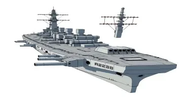 one, robotech style, Soviet, Sci-Fi, Space aircraft carrier, battleship gun turrets, on a white background