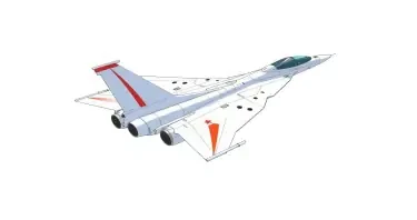 one, MIG 21 style, sleek, single tail, delta-wing, Robotech, Soviet, Sci-Fi, Space jet fighter, on a white background