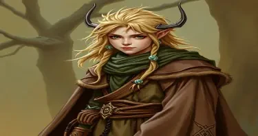 A fifth-edition dungeons and dragons characer who is a young male eladrin druid with a low strength.