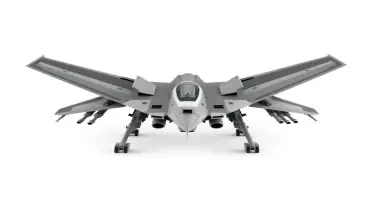 Chinese, Chengdu J-20 style, laterally symmetrical, Macross Valkyrie, Gerwalk Mode, with arms & GU-11 Gun Pod,on a white background