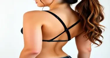 give me a full body picture of a beautiful woman with a ponytail wearing a strap on penis and nothing else