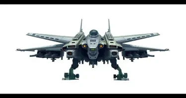 Chinese, Chengdu J-20 style, anime, laterally symmetrical, Macross Valkyrie, Gerwalk Mode, with arms & GU-11 Gun Pod,on a white background. No Multiple cockpits, no deformed legs