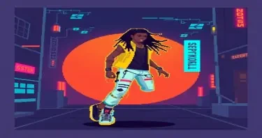 Generate a 16 bit pixel tileset of a 2d cyberpunk male with dreadlocks. TIleset should include a walking, running, jumping, and standing animation.