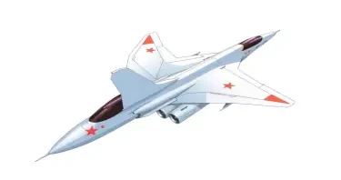 one, MIG 21 style, sleek, single tail, delta-wing, Robotech, Soviet, Sci-Fi, Space jet fighter, on a white background