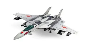 Chinese, Chengdu J-20 style, symmetrical, Macross Valkyrie, Gerwalk Mode, with arms & GU-11 Gun Pod,on a white background