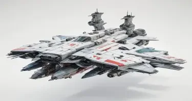one, ARMD Platform style, Macross Style, Soviet, Sci-Fi, space aircraft carrier, on a white background