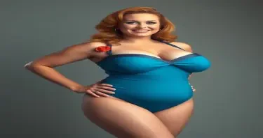 Christina Hendricks, Gigantic chest, extremely large bust, huge full breasts, voluptuous, exaggerated hourglass figure, vintage swimsuit with sweetheart neckline.