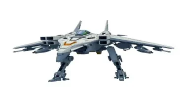 Chinese, Chengdu J-20 style, anime, laterally symmetrical, Macross Valkyrie, Gerwalk Mode, with arms & GU-11 Gun Pod,on a white background. No Multiple cockpits, no deformed legs