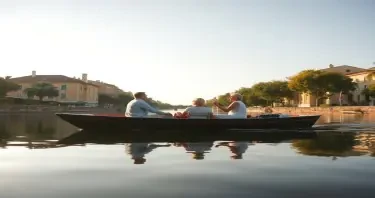 A couple enjoying a slow boat ride along the Canal du Midi, reflections in the calm water, warm summer afternoon, photorealistic