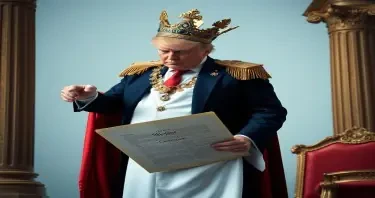 An image of Trump dressed as an emperor wiping his ass with the constitution