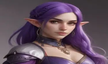 A 5E dnd charachter who is a female half-elf sorceror. She has purple hair, and is slightly plump