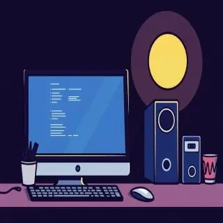 computer, clipart stlyle illustration, contextual background