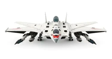 Chinese, Chengdu J-20 style, symmetrical, Macross Valkyrie, Gerwalk Mode, with arms & GU-11 Gun Pod,on a white background