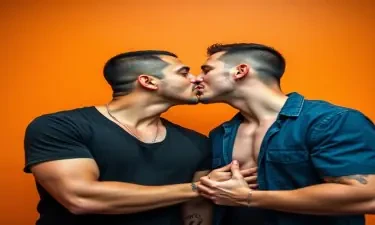 two hot men kissing each other