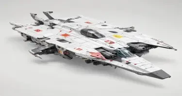 one, ARMD Platform style, Robotech, Soviet, Sci-Fi, space aircraft carrier, on a white background