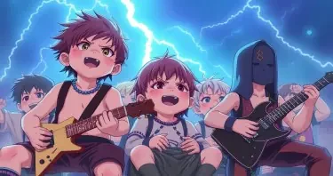 A Group of baby heavy metal fans listening to their favorite music