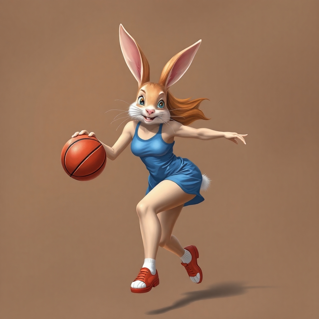 a sexy lady rabbit playing basketball