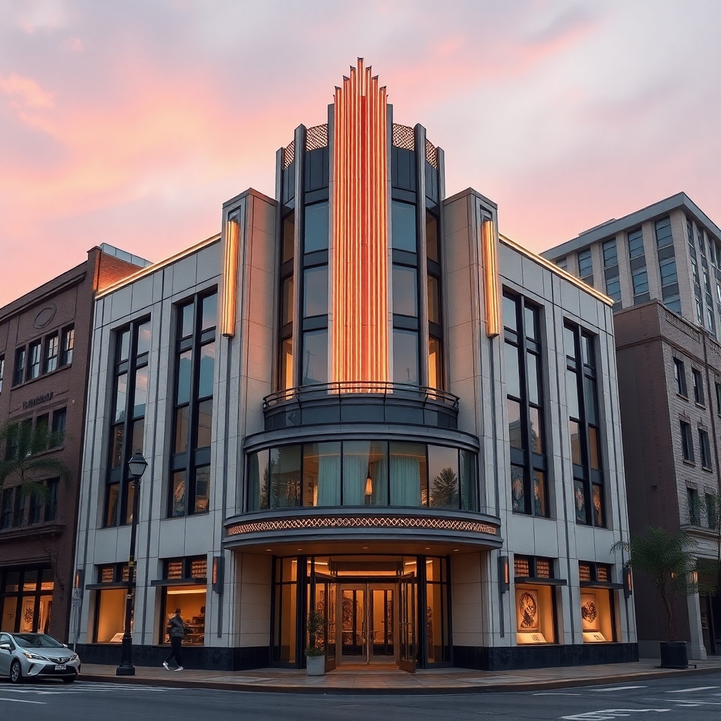 Generate an image of an art deco building with modern touches.