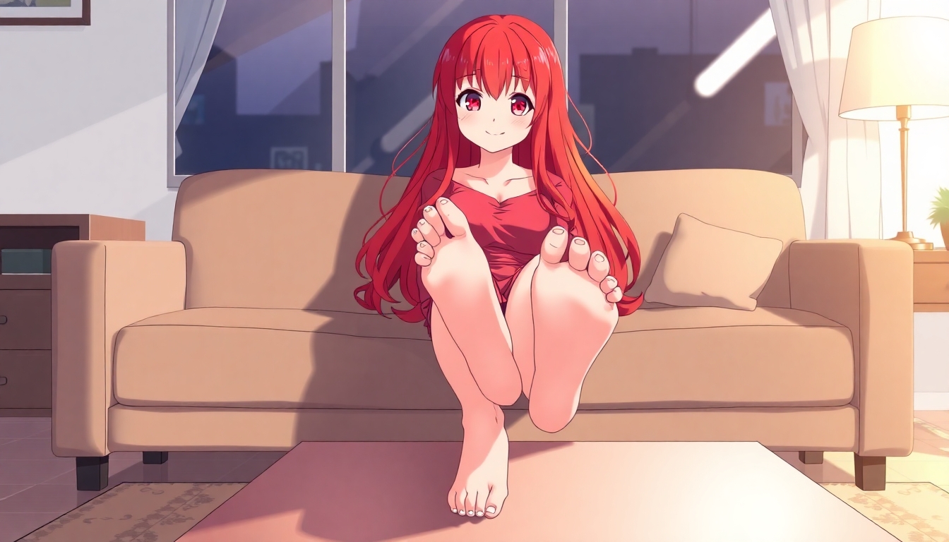 Bbw red head sitting on the couch with her feet on the coffee table, her toes are spread open