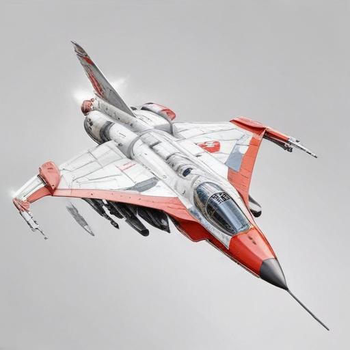 one, MIG-21 style, cold-war, sleek, nose intake, single tail, delta-wing, Robotech, Soviet, Sci-Fi, Space jet fighter, on a white background