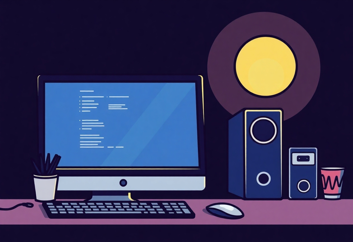computer, clipart stlyle illustration, contextual background