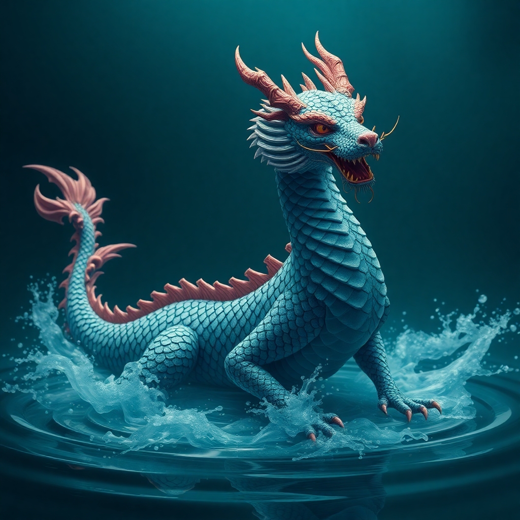Dragon with scales the color of deep water