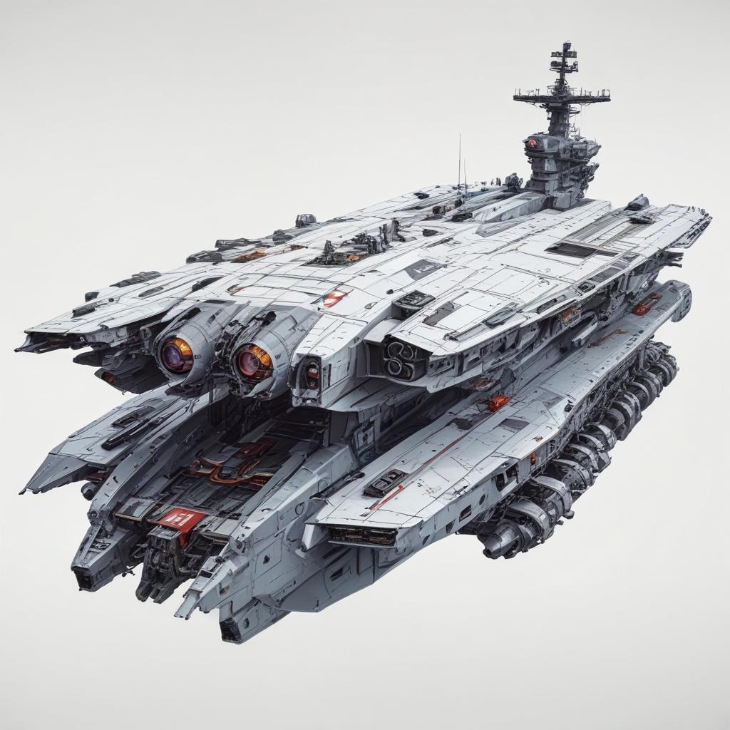 one, ARMD Platform style, Robotch, Soviet, Sci-Fi, Space aircraft carrier, on a white background