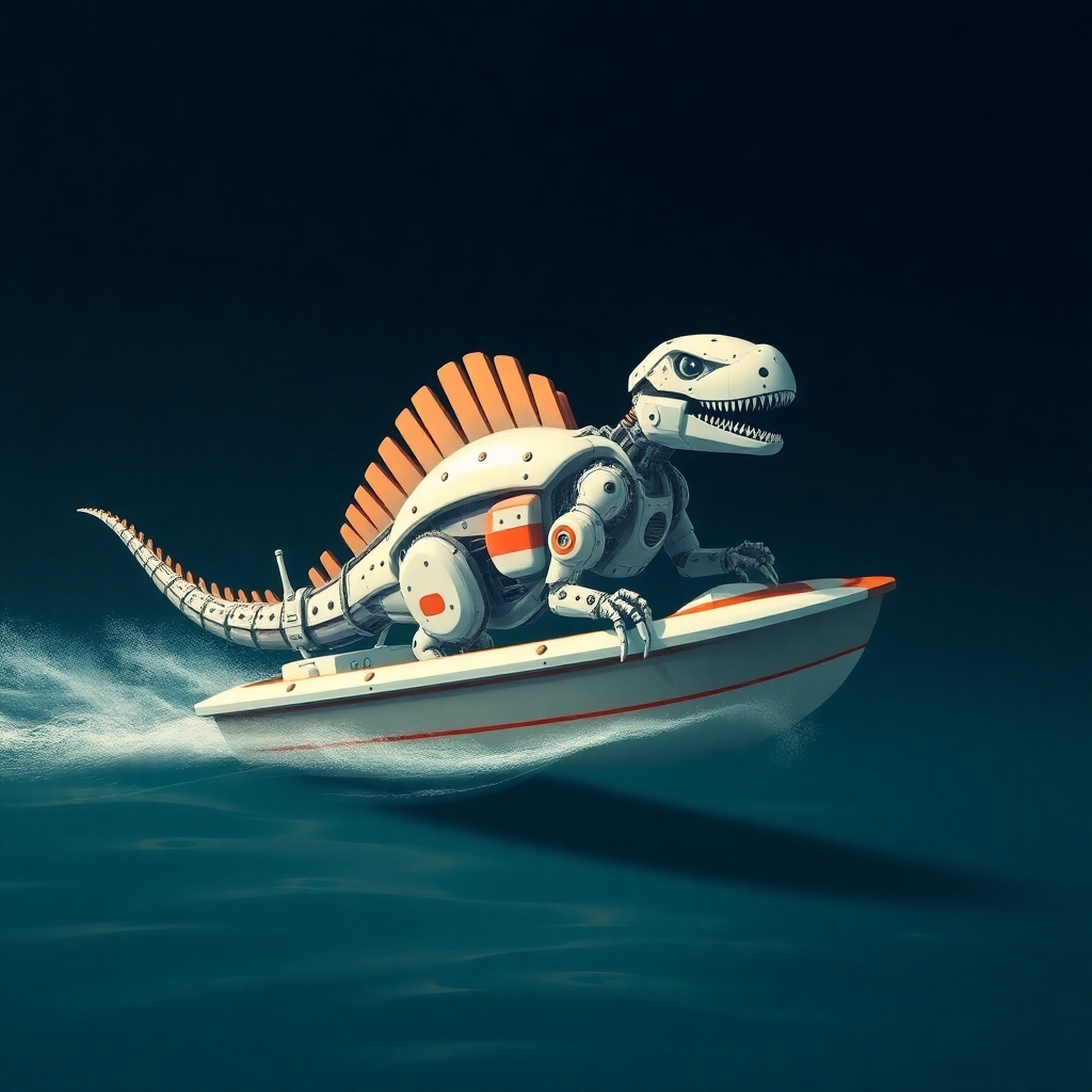 Robot dinosaur that is also a boat