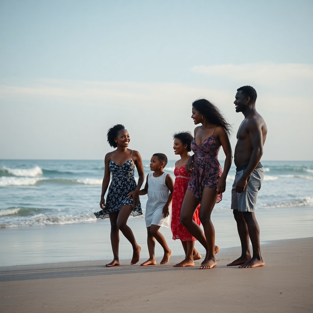 black family on a beach